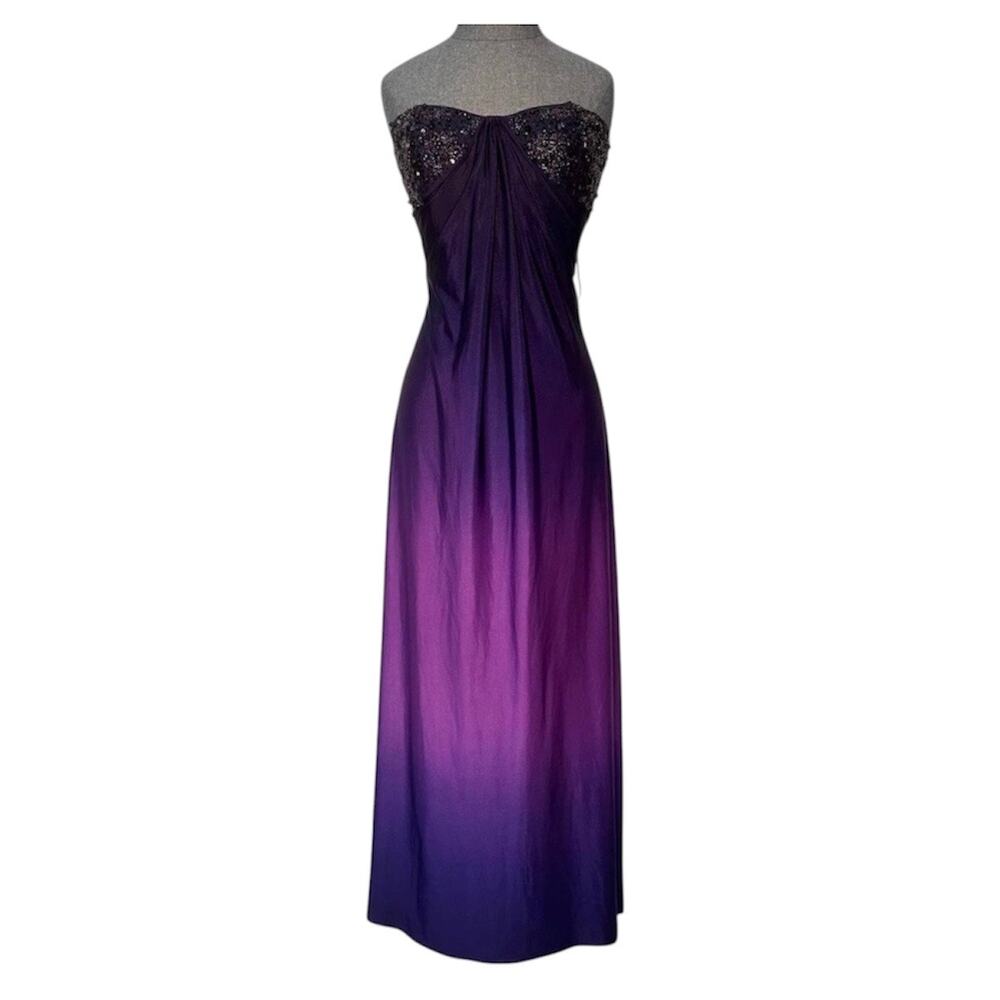 Adrianna Papell Sz 4 Purple Ombré Strapless Fairy Goddess Prom Formal Dress Y2K